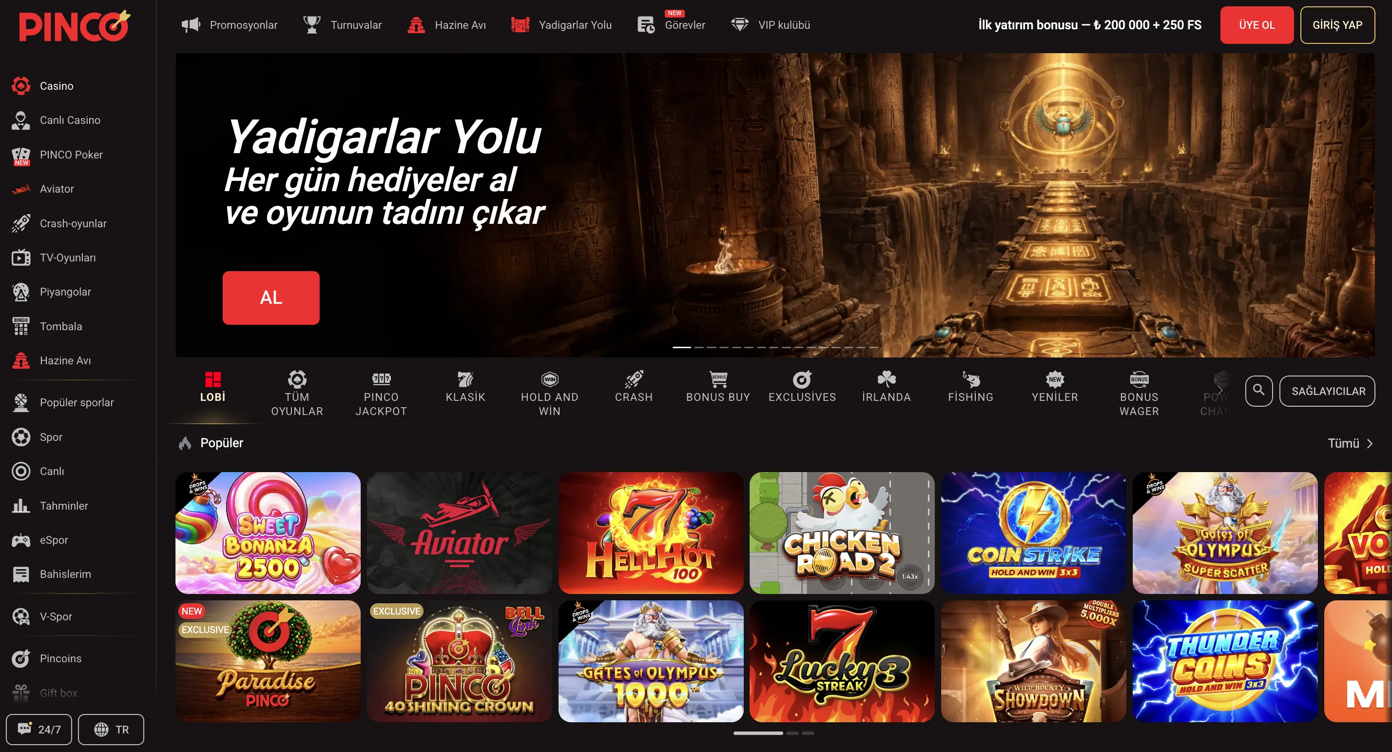 Pinco online casino oyun evreni ve yüksek RTP oranları