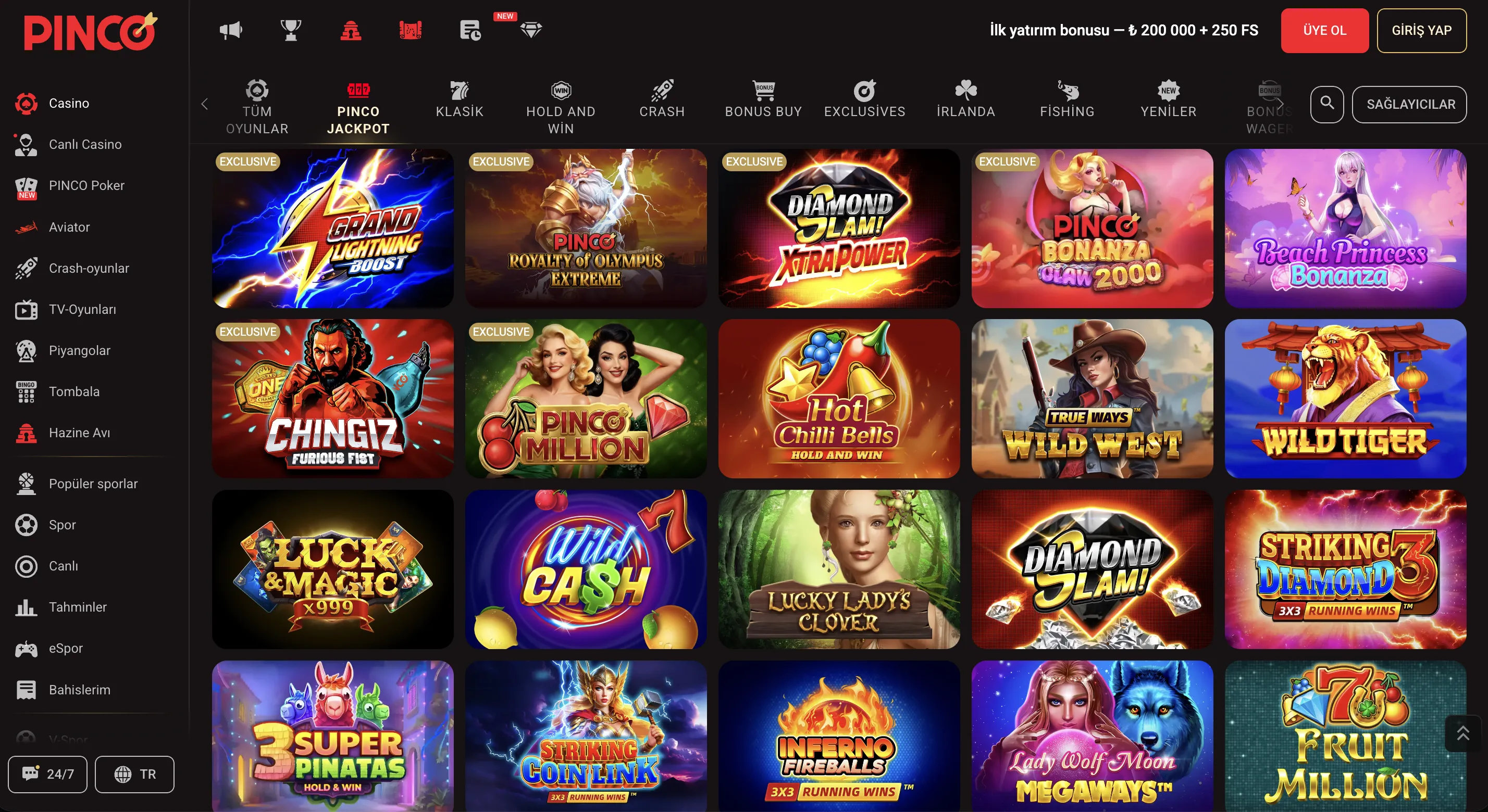 Pinco slot oyunları jackpot slotları ve büyük ödüllü oyunlar